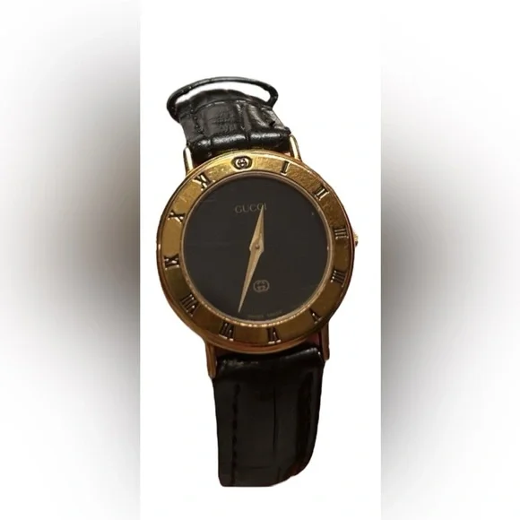 Gucci 3000L Vintage Swiss Made Watch Gold Plated& Black Leather 26mmWomen’s - Picture 1 of 10